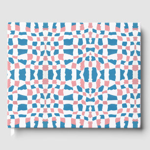 Retro Mod Pink Blue Chequerboard Abstract Guest Book