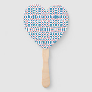 Retro Mod Pink Blue Chequerboard Abstract Hand Fan