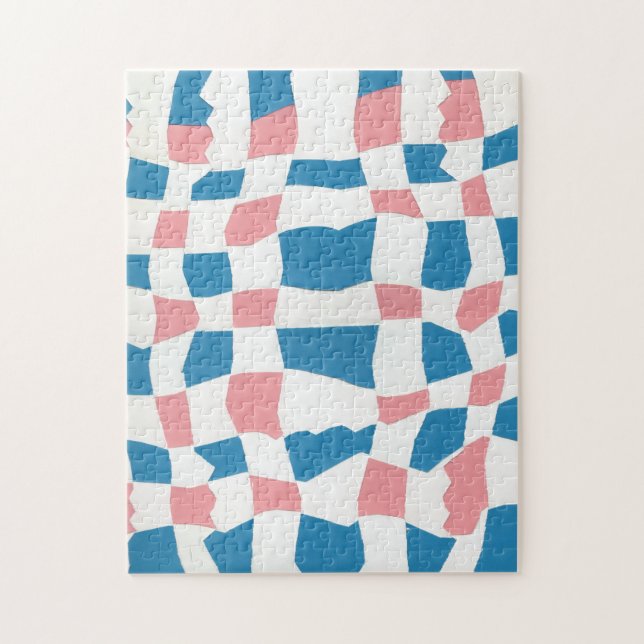 Retro Mod Pink Blue Chequerboard Abstract Jigsaw Puzzle (Vertical)