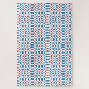 Retro Mod Pink Blue Chequerboard Abstract Jigsaw Puzzle