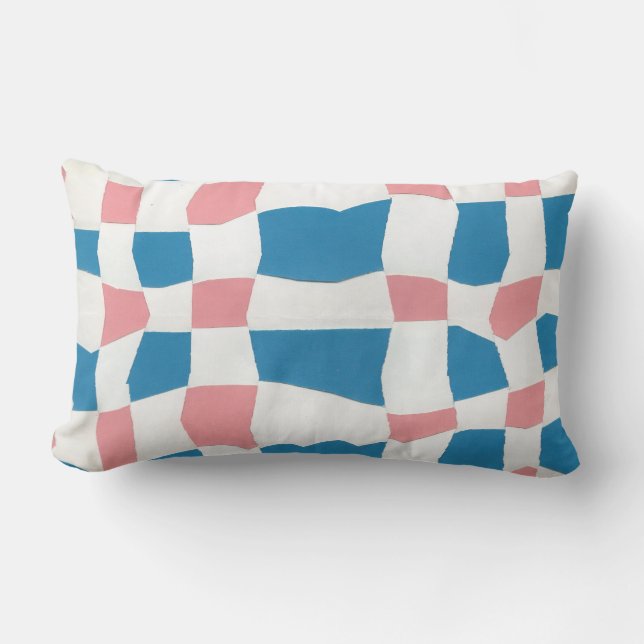 Retro Mod Pink Blue Chequerboard Abstract Lumbar Cushion (Front)