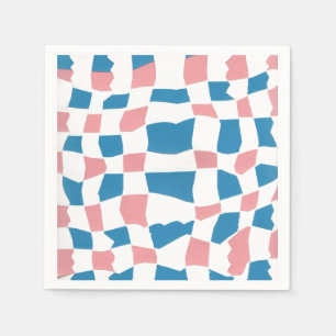 Retro Mod Pink Blue Chequerboard Abstract Napkin