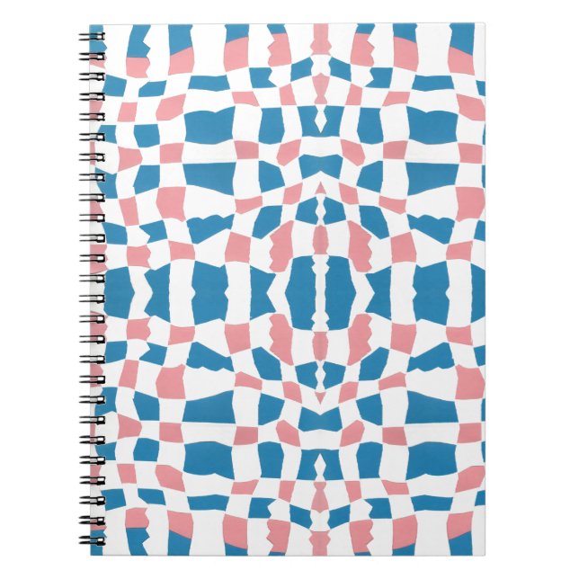 Retro Mod Pink Blue Chequerboard Abstract Notebook (Front)