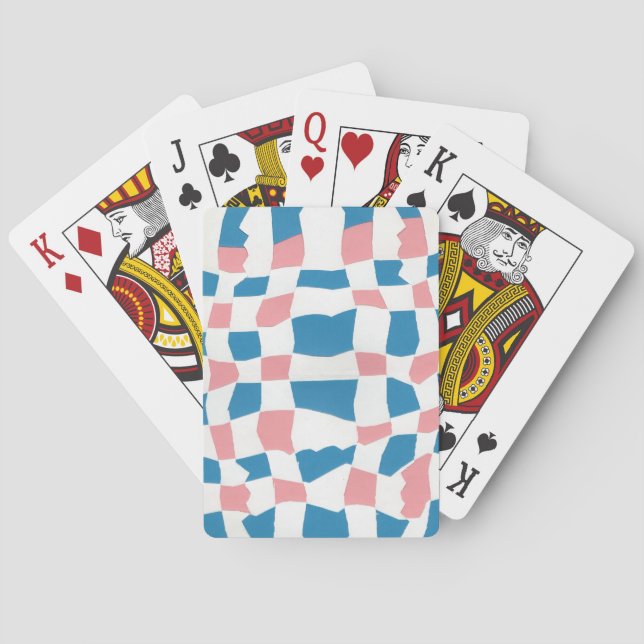Retro Mod Pink Blue Chequerboard Abstract Playing Cards (Back)