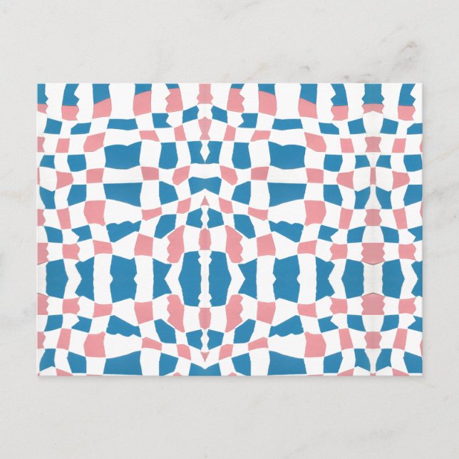Retro Mod Pink Blue Chequerboard Abstract Postcard (Front)