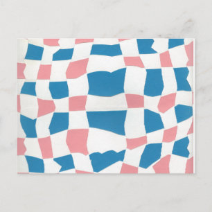 Retro Mod Pink Blue Chequerboard Abstract Postcard