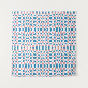 Retro Mod Pink Blue Chequerboard Abstract Tapestry