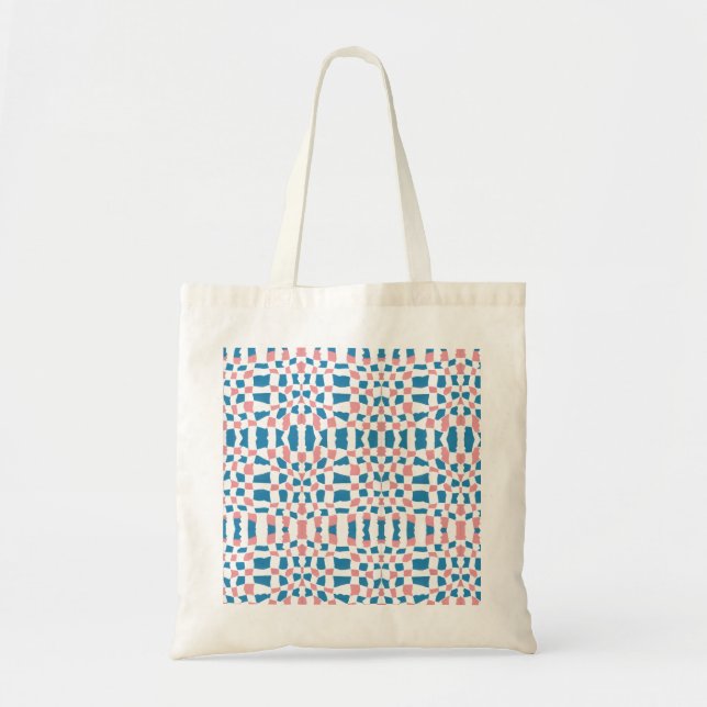 Retro Mod Pink Blue Chequerboard Abstract Tote Bag (Front)