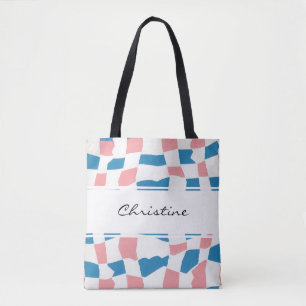 Retro Mod Pink Blue Chequerboard Abstract Tote Bag