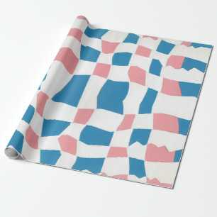 Retro Mod Pink Blue Chequerboard Abstract Wrapping Paper