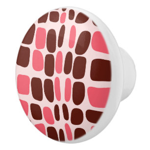 Retro Mod Pink & Chocolate Geometric Ceramic Knob