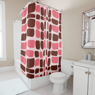 Retro Mod Pink & Chocolate Geometric Shower Curtain