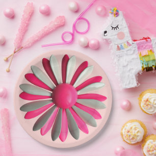 Retro MOD Pink Flower Floral Spring Garden Party Paper Plate