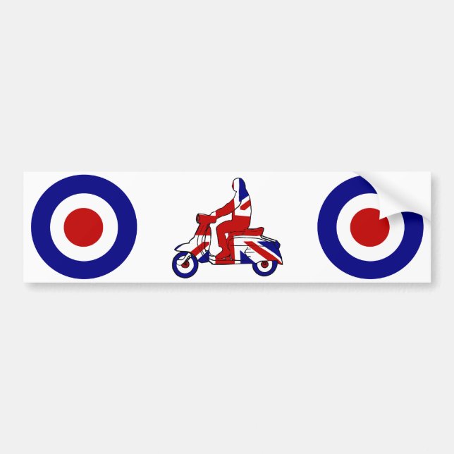 Retro Mod Scooter Boy UK Bumper Sticker (Front)