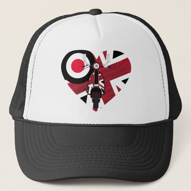 Retro Mod Scooter Heart Trucker Hat (Front)