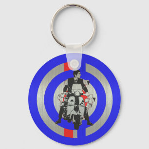 Retro Mod scooter rider metallic Key Ring