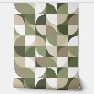 Retro Mod Squares Green Beige Wallpaper