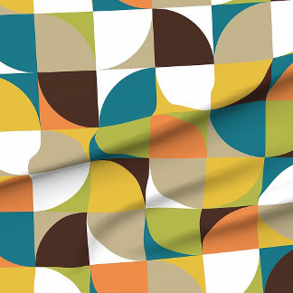 retro mod squares white mustard teal orange green fabric