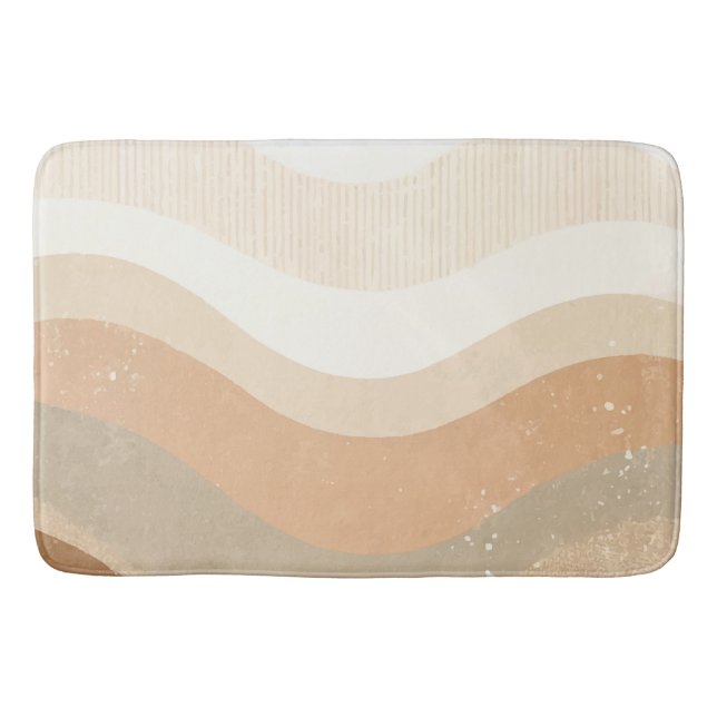 Retro Mod Waves Earthy Neutral Design Bath Mat (Front)