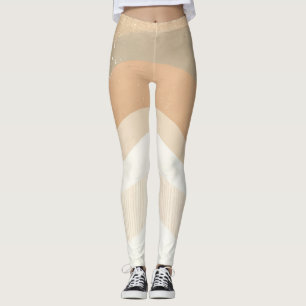 Retro Mod Waves Earthy Neutral Fashion Leggings