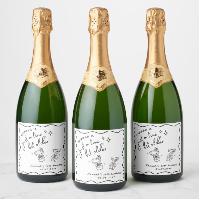Retro Modern A Tini Bit Older 30th Birthday Sparkling Wine Label (Bottles)