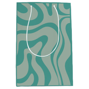 Retro Modern Abstract Liquid Swirl Pattern in Teal Medium Gift Bag
