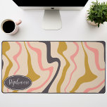 Retro Modern Abstract Marble Swirl Black Gold Pink Desk Mat<br><div class="desc">Immerse yourself in a dance of colours with our Abstract Retro Modern Liquid Marble Wave Pattern. Evoking the dynamic fluidity of marbled surfaces and the charming aesthetics of retro-modern design, this pattern is a feast for the eyes. A symphony of vibrant colours swirls and flows in wave-like motions, creating a...</div>