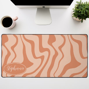 Retro Modern Abstract Marble Swirl Peach Desk Mat