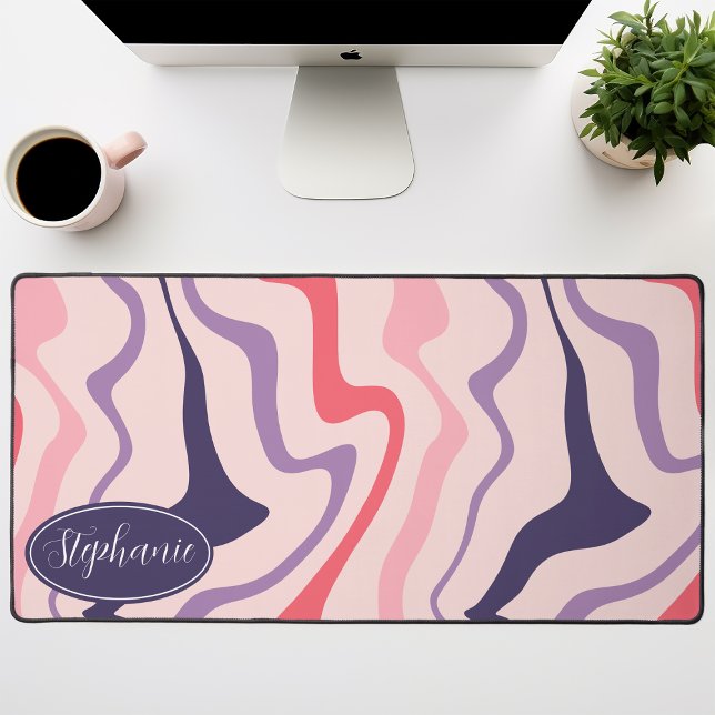 Retro Modern Abstract Marble Swirl Pink And Purple Desk Mat (Creator Uploaded)