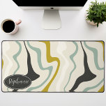 Retro Modern Abstract Mint Black Gold Marble Swirl Desk Mat<br><div class="desc">Immerse yourself in a dance of colours with our Abstract Retro Modern Liquid Marble Wave Pattern. Evoking the dynamic fluidity of marbled surfaces and the charming aesthetics of retro-modern design, this pattern is a feast for the eyes. A symphony of vibrant colours swirls and flows in wave-like motions, creating a...</div>