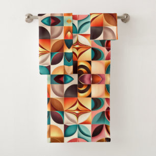 Retro Modern Abstract Squares Collection Bath Towel Set