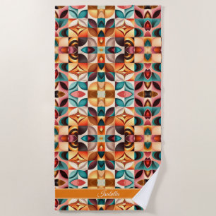 Retro Modern Abstract Squares Collection Beach Towel