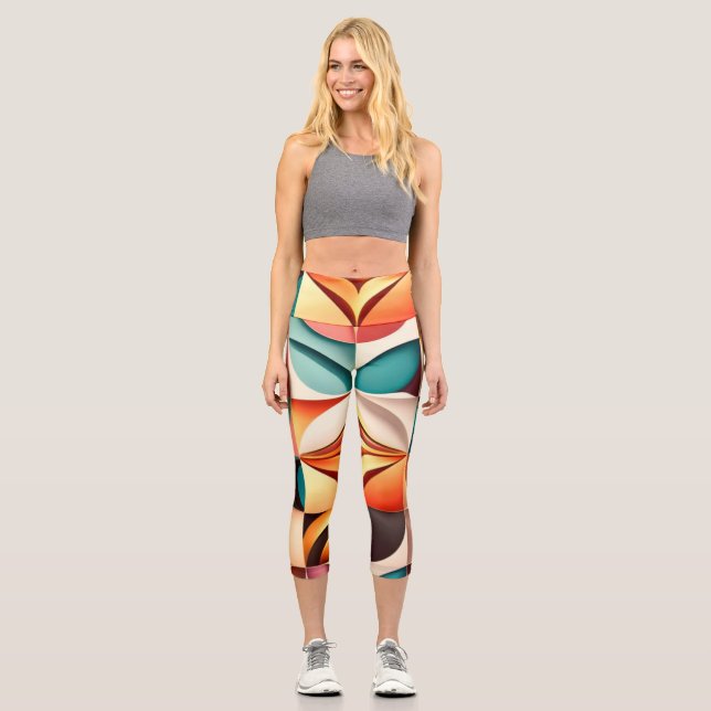 Retro Modern Abstract Squares Collection Capri Leggings (Front)