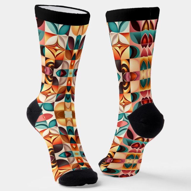 Retro Modern Abstract Squares Collection Socks (Angled)