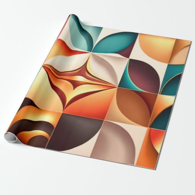 Retro Modern Abstract Squares Collection Wrapping Paper (Unrolled)