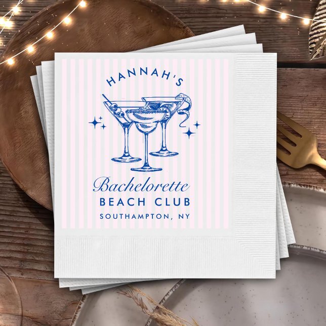 Retro Modern Bachelorette Blue Paper Napkins (Creator Uploaded)