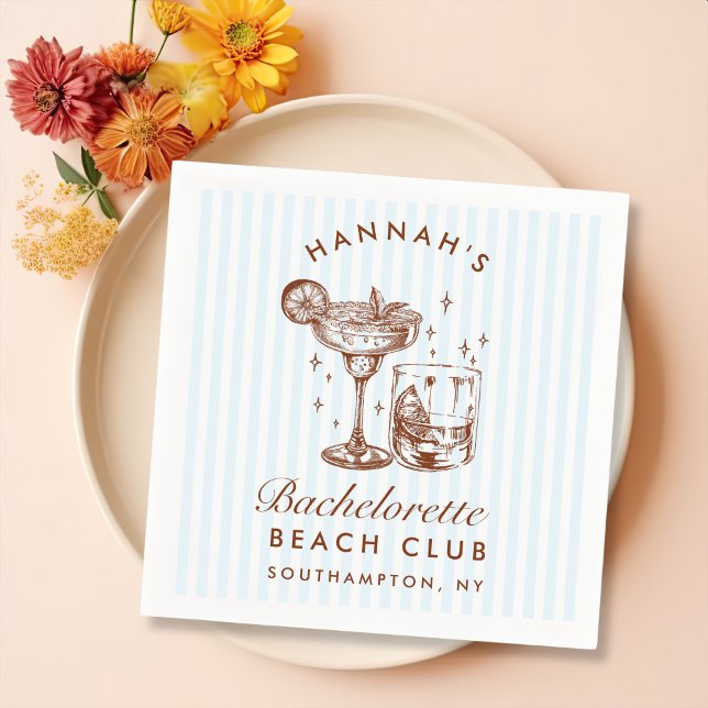 Retro Modern Bachelorette Blue Paper Napkins (Creator Uploaded)