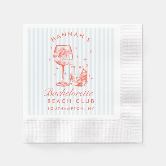 Retro Modern Bachelorette Blue Paper Napkins (Front)