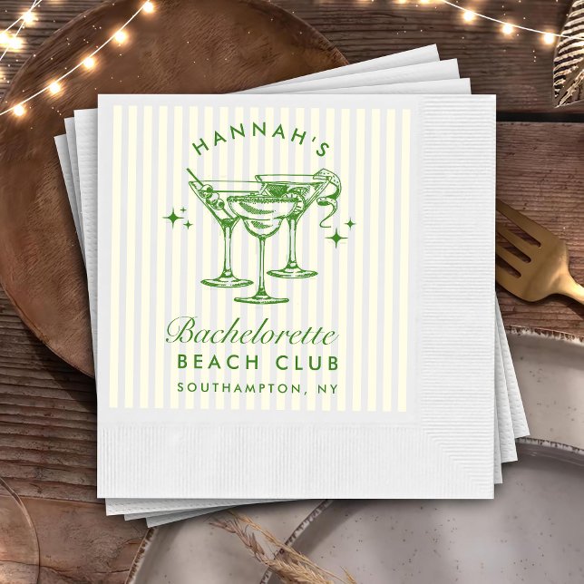 Retro Modern Bachelorette Green Paper Napkins (Creator Uploaded)
