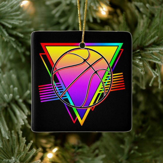 Retro Modern Basketball Ball Ceramic Ornament (Tree)