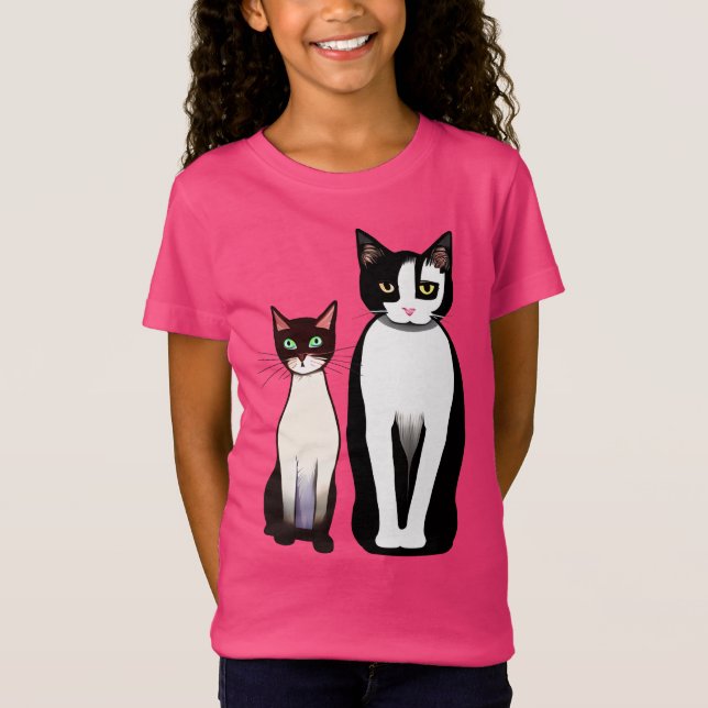 Retro Modern Black and White Cat and Kitten T-Shirt (Front)