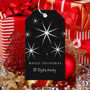 Retro Modern Black and White Merry Christmas Gift Tags