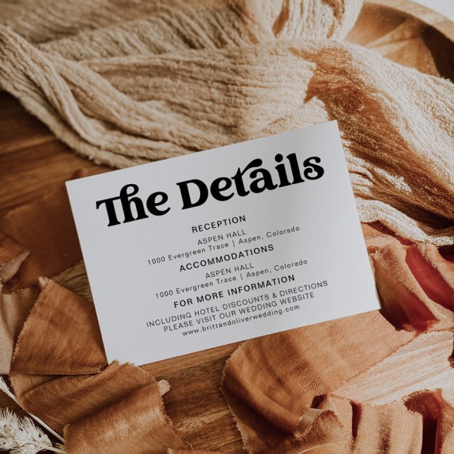 Retro Modern Black And White Wedding Details Enclosure Card (Creator Uploaded)