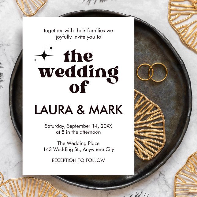 Retro Modern Black Bold & Chic Wedding Invitation (Bold & Chic Retro Modern Black Wedding Invitation)