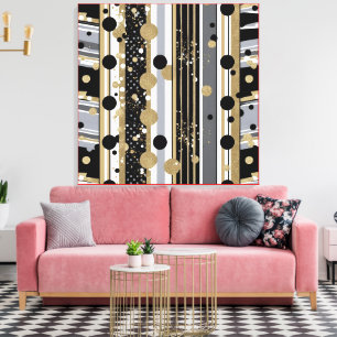 Retro-modern, Black, Grey and Gold Polka Dots Canvas Print
