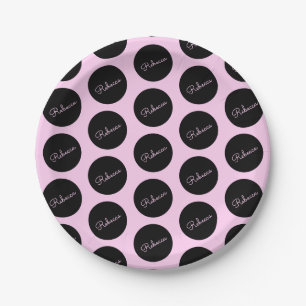 Retro-modern Black & Pink Polka Dot Design Paper Plate