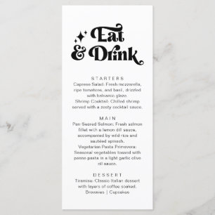 Retro Modern Black White Eat and Drink Wedding Menu