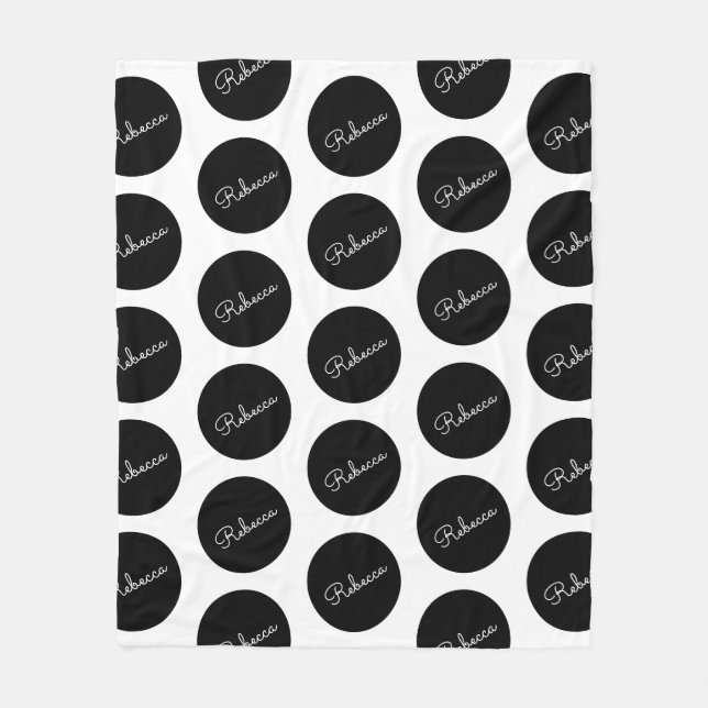 Retro-modern Black & White Polka Dot Design  Fleece Blanket (Front)