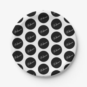 Retro-modern Black & White Polka Dot Design Paper Plate