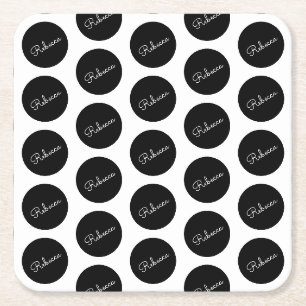 Retro-modern Black & White Polka Dot Design Square Paper Coaster